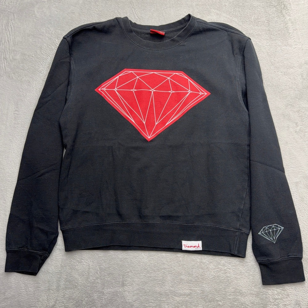 Diamond Supply Co Sweatshirt Mens Large Black Red Diamond Logo Crewneck Pullover